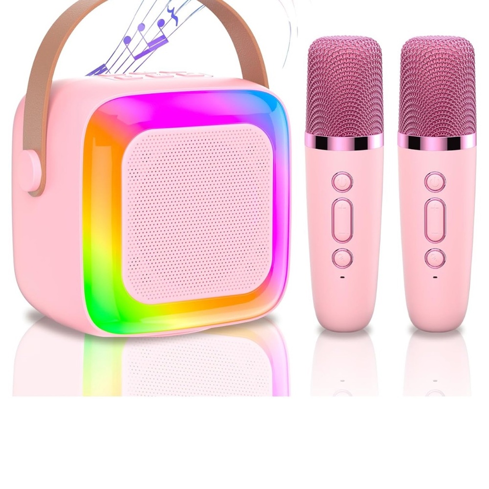 Pink Portable Karaoke Bluetooth Speaker and Microphone Set